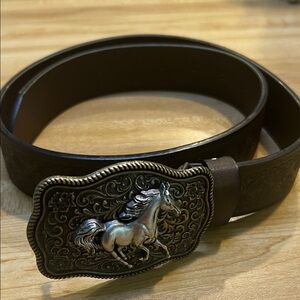 ( 0332) Brown Belt with Horse Buckle. Happy 2026 Fire Horse Year. (small)
